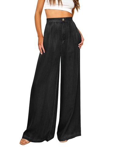 GRAPENT Wide Leg Pants for Women High Waisted Jeans Palazzo Pants Lightweight Summer Beach Flowy Trousers Y2K