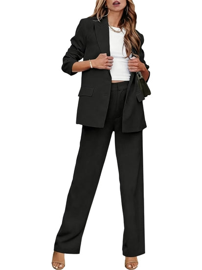 GRAPENT Women's Formal 2 piece Suit Jacket High Waist Straight Pants S – Grapent