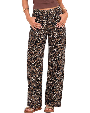 GRAPENT Womens Wide Leg Jeans High Waist Cheetah Print Baggy Leopard Pants | Baggy Wide Leg Cut, Classic Leopard Print, High Rise, 29.5 Inch Inseam, Stretchy Denim Pants, Loose Fit, Western Chic Outfits