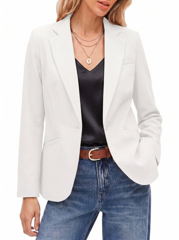 GRAPENT Blazers for Women Business Casual Long Sleeve Work Office Jackets | Womens Blazers Dressy Casual Outfits, Notched Lapel, Shoulder Pads, Single Button and 2 Pockets, Work Wear, Interview Outfits