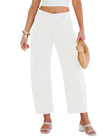 GRAPENT Barrel Jeans for Women High Waisted Trendy Wide Leg Baggy Ankle Length Stretchy Denim Trouser Jeans with Pockets