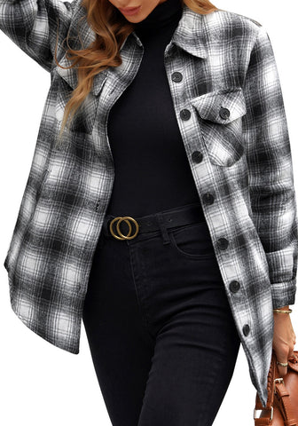GRAPENT Women's Oversized Plaid Button Down Shirt Quilted Lined Shacket Jacket