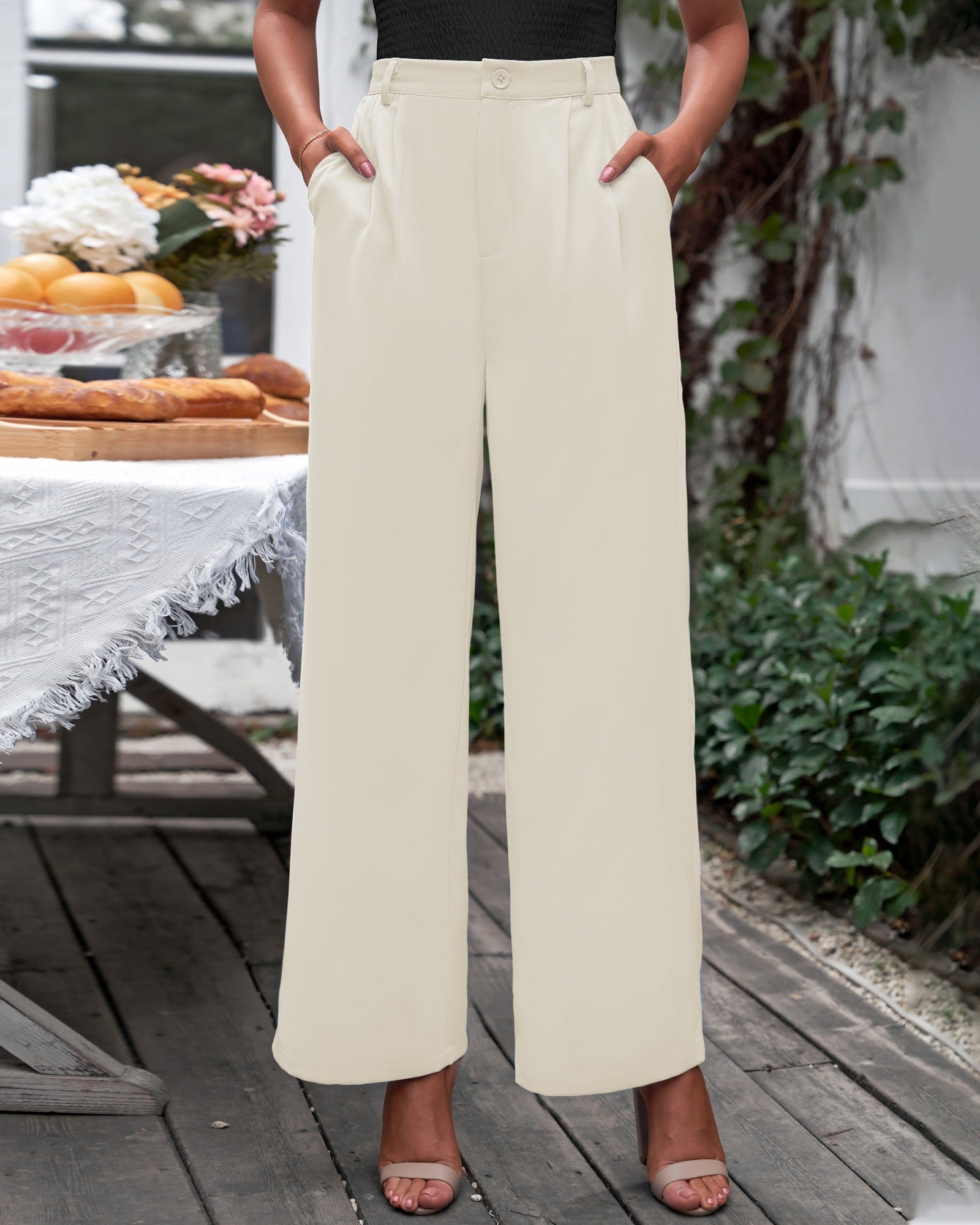 Women's Wide Leg Pants High Elastic Waisted in The Back Business Work  Trousers Long Straight Suit Pants Black at  Women's Clothing store