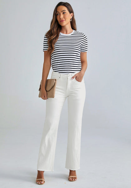 GRAPENT Straight Leg Jeans for Women High Waisted Stretchy Frayed Raw Hem Loose Denim Pants Casual Baggy Jean Trousers