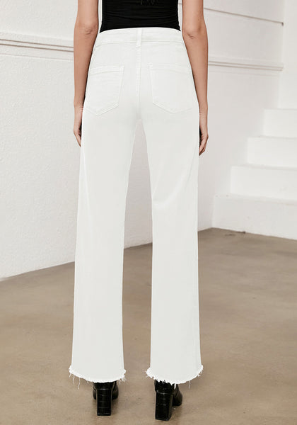 GRAPENT Straight Leg Jeans for Women High Waisted Stretchy Frayed Raw Hem Loose Denim Pants Casual Baggy Jean Trousers