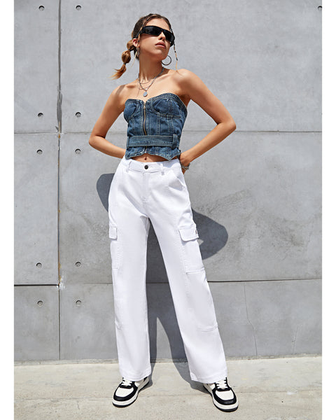 GRAPENT Womens Cargo Pants Casual High Waisted Baggy Stretch Straight Leg Trousers Western Outfit Y2K Pants with Pockets
