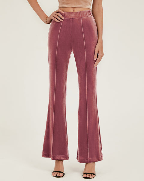 GRAPENT Flare Velvet Pants for Women High Waisted Wide Leg Stretch Elastic Waist Pull On Trousers Front Seam Slacks