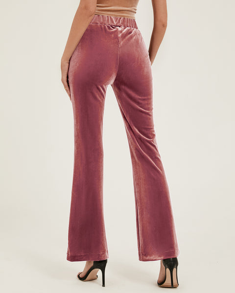 GRAPENT Flare Velvet Pants for Women High Waisted Wide Leg Stretch Elastic Waist Pull On Trousers Front Seam Slacks