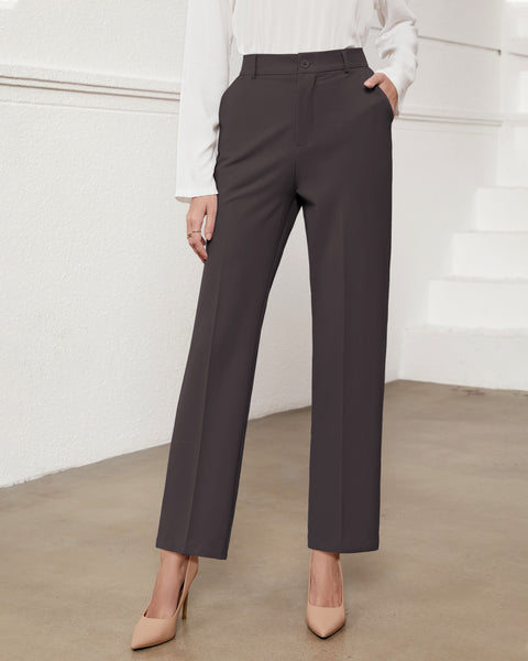 GRAPENT Pants for Women Work High Waisted Dress Pants Business Casual Relaxed Fit Straight Leg Elastic Waist Trousers