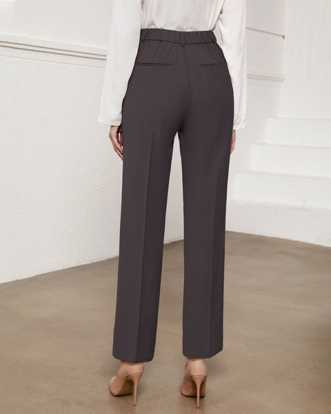 GRAPENT Pants for Women Work High Waisted Dress Pants Business Casual Relaxed Fit Straight Leg Elastic Waist Trousers