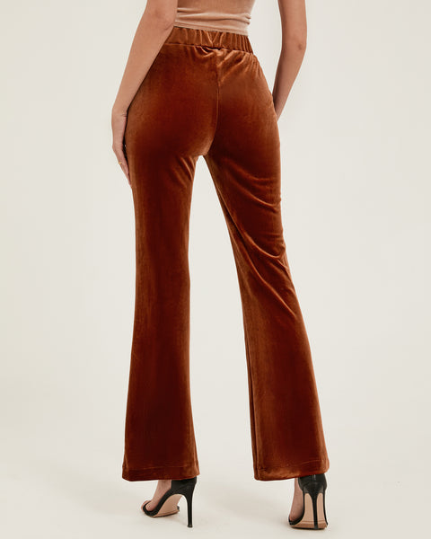 GRAPENT Flare Velvet Pants for Women High Waisted Wide Leg Stretch Elastic Waist Pull On Trousers Front Seam Slacks