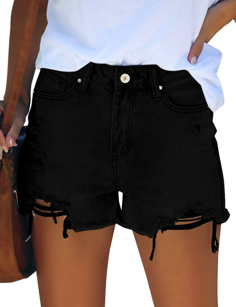 GRAPENT Women's High Waisted Ripped Stretchy Denim Hot Short Summer Jean Shorts