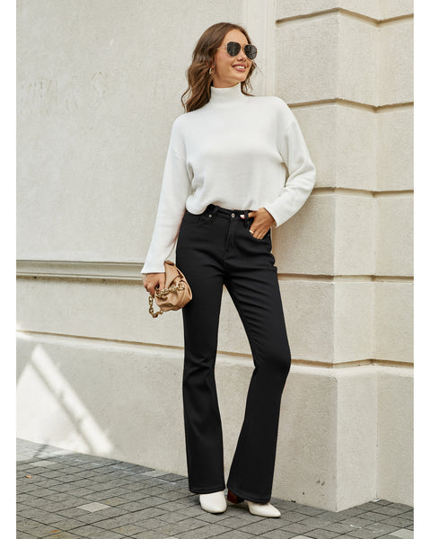 GRAPENT Bootcut Jeans for Women High Waist Stretchy Fleece Lined Pants Flare Jeans Denim Thermal Pants Winter Clothes