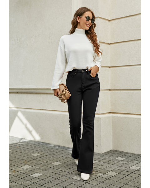 GRAPENT Bootcut Jeans for Women High Waist Stretchy Fleece Lined Pants Flare Jeans Denim Thermal Pants Winter Clothes