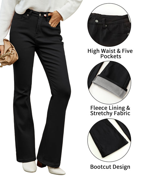 GRAPENT Bootcut Jeans for Women High Waist Stretchy Fleece Lined Pants Flare Jeans Denim Thermal Pants Winter Clothes
