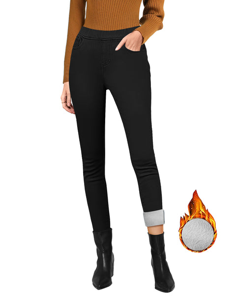 GRAPENT Jeans for Women High Waisted Pull On Fleece Lined Leggings Stretchy Denim Skinny Jeggings Thermal Winter Pants