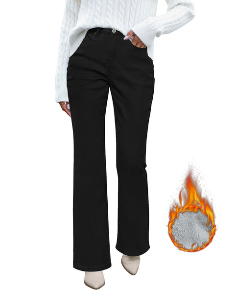 GRAPENT Bootcut Jeans for Women High Waist Stretchy Fleece Lined Pants Flare Jeans Denim Thermal Pants Winter Clothes