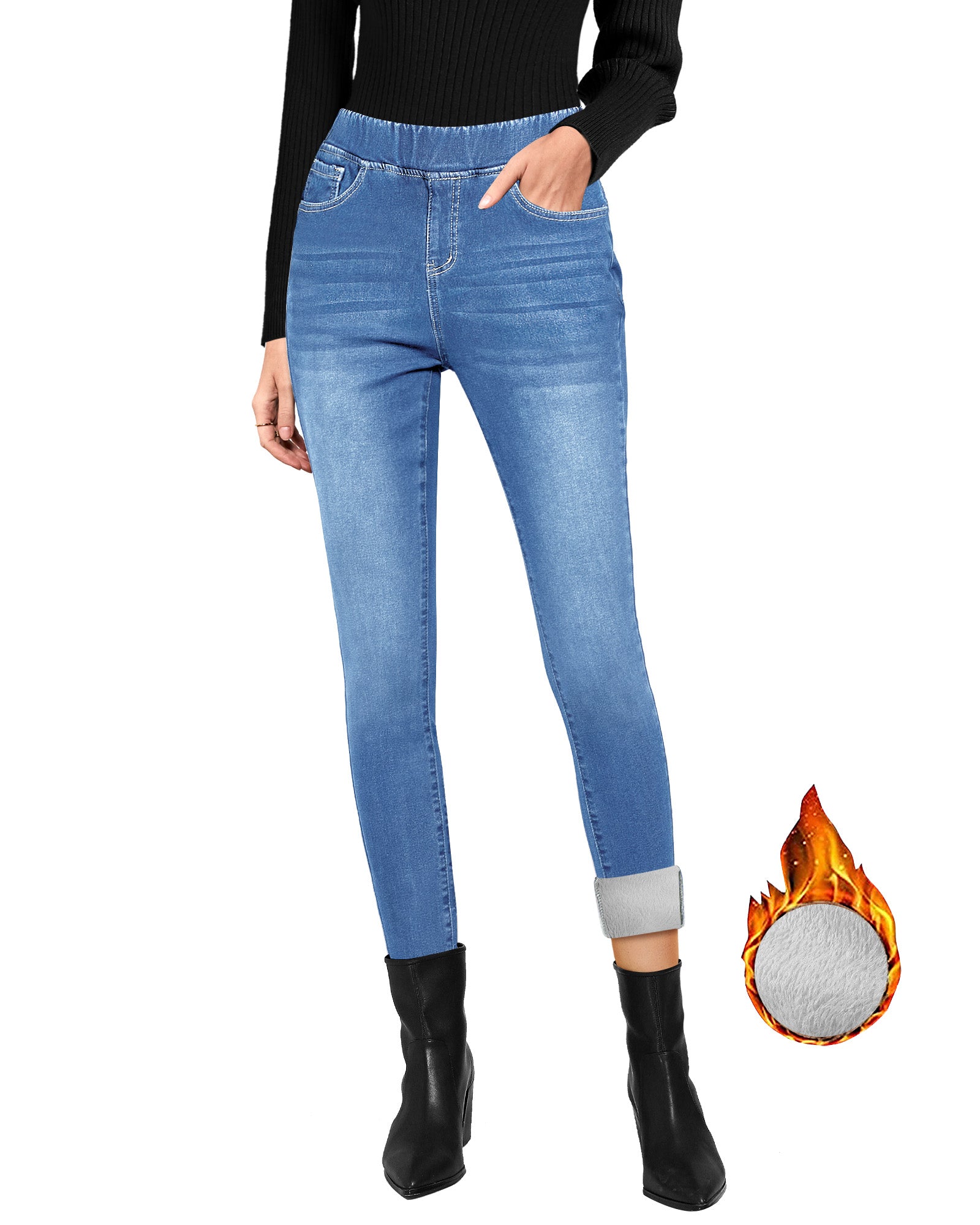 High Waisted Fleece Lined Denim Jeggings GRAPENT Jeans For Women