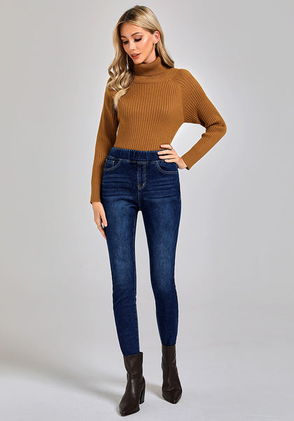 GRAPENT Jeans for Women High Waisted Pull On Fleece Lined Leggings Stretchy Denim Skinny Jeggings Thermal Winter Pants