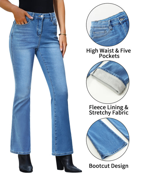 GRAPENT Bootcut Jeans for Women High Waist Stretchy Fleece Lined Pants Flare Jeans Denim Thermal Pants Winter Clothes