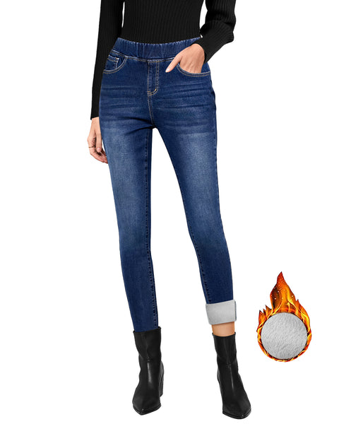 GRAPENT Jeans for Women High Waisted Pull On Fleece Lined Leggings Stretchy Denim Skinny Jeggings Thermal Winter Pants