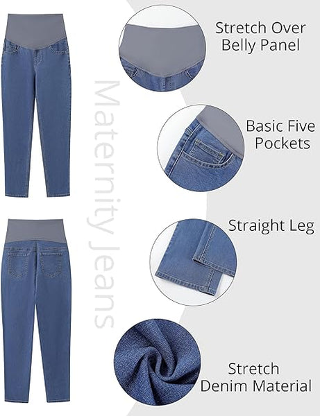 Grapent Women's Patchwork Low Rise Jean Denim 5-pocket Mom Pant Maternity