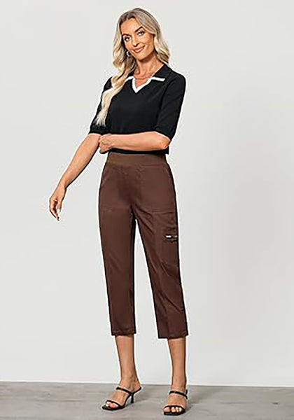 GRAPENT Capri Cargo Pants for Women High Waisted Pull On Elastic Waist Stretch Twill Fold Hem Capris Pants with Pockets