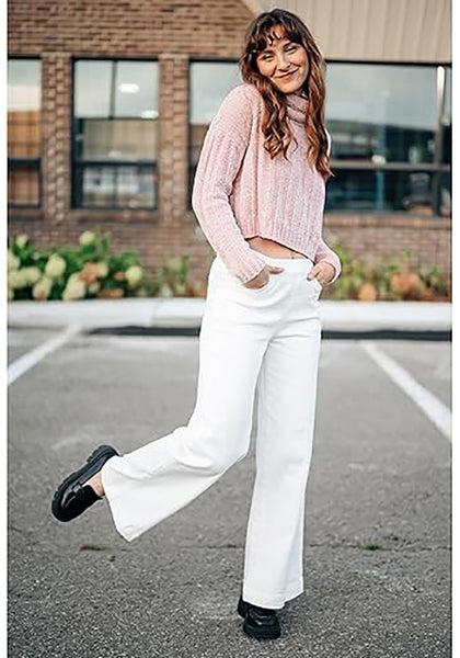 GRAPENT Pull On Womens Jeans Baggy Stretchy High Waisted Denim Wide Leg Trouser Pants Trendy Front Seam 90s Loose Jean