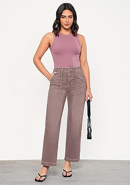 GRAPENT Jeans for Women High Waisted Straight Leg Jeans Stretchy Trendy Wide Leg Denim Pants Jean Trousers Patch Pockets