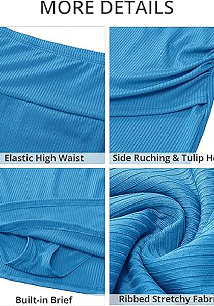 GRAPENT Women's High Waisted Bikini Swim Skirt Bottoms Ruched Ribbed Bathing Suit Skirts Tulip Tankini Swimsuit Bottom