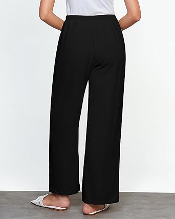 GRAPENT Linen Wide Leg Pants Woman High Waisted Pull On Button Drawstring Baggy Casual Summer Palazzo Pants with Pockets