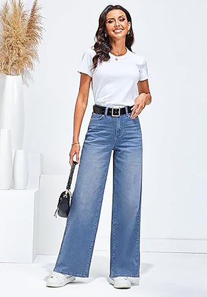 GRAPENT Wide Leg Jeans for Women Trendy High Waisted Stretchy Denim Pants 90s Baggy Jeans Trouser Jeans with Pockets
