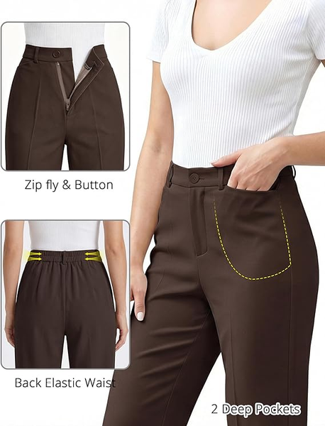 GRAPENT Womens Dress Pants Business Casual Ankle Straight Leg Trousers Elastic Waist Office Work Pants with Pockets