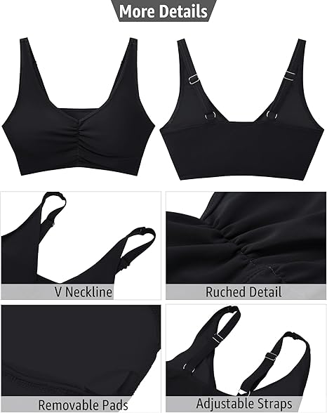GRAPENT Bikini Tops for Women Ruched Cropped Tankini Tops Beach Adjustable Straps Bathing Suit Padded Swimwear Top Only