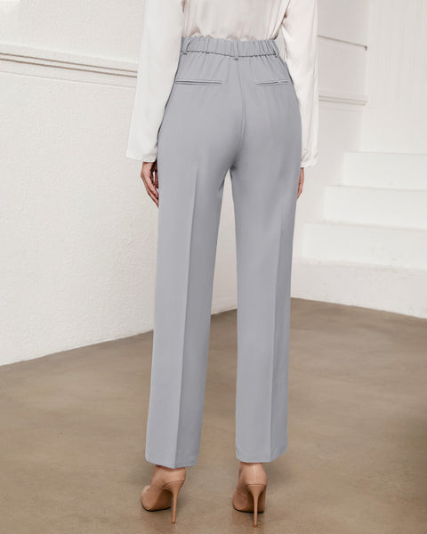 GRAPENT Pants for Women Work High Waisted Dress Pants Business Casual Relaxed Fit Straight Leg Elastic Waist Trousers