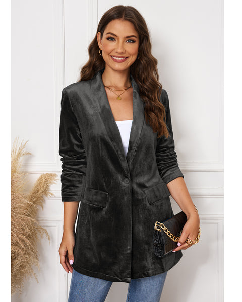 GRAPENT Velvet Blazers Jackets for Women Business Casual Oversized Long Suit Jacket Dressy Cardigan Blazer Work Office