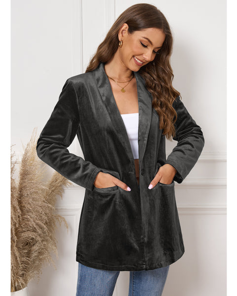 GRAPENT Velvet Blazers Jackets for Women Business Casual Oversized Long Suit Jacket Dressy Cardigan Blazer Work Office