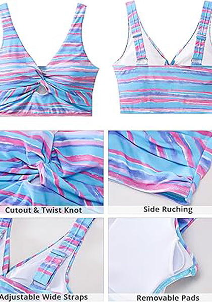 GRAPENT Bikini Tops for Women Cropped Tankini Tops Floral Printed Beach Padded Knot Twist Cut Out Bathing Suit Top Only
