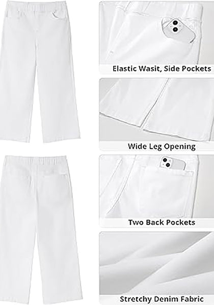 GRAPENT Capri Jeans for Women Wide Leg High Waisted Effortless Flow Pull On Stretchy Denim Elastic Waist Pants with Pockets