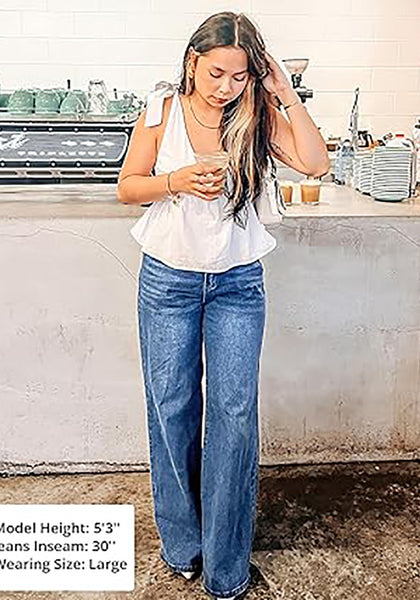 GRAPENT Wide Leg Jeans for Women Trendy High Waisted Stretchy Denim Pants 90s Baggy Jeans Trouser Jeans with Pockets