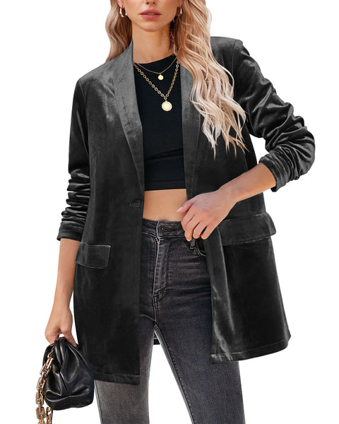 GRAPENT Velvet Blazers Jackets for Women Business Casual Oversized Long Suit Jacket Dressy Cardigan Blazer Work Office