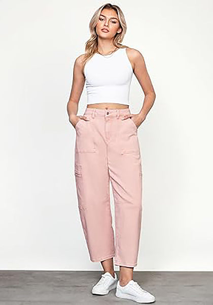 GRAPENT Barrel Jeans for Women Trendy High Waisted Cropped Cargo Pocket Baggy Stretch Denim Pants Wide Leg Tapered Jeans