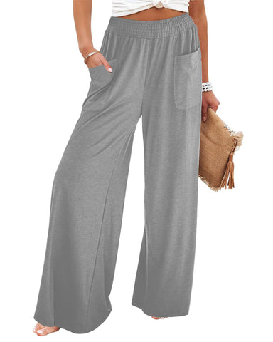 GRAPENT Wide Leg Pants for Women High Wasited Baggy Palazzo Pants Casual Pull On Bell Bottom Smocked Elastic Waist Pants