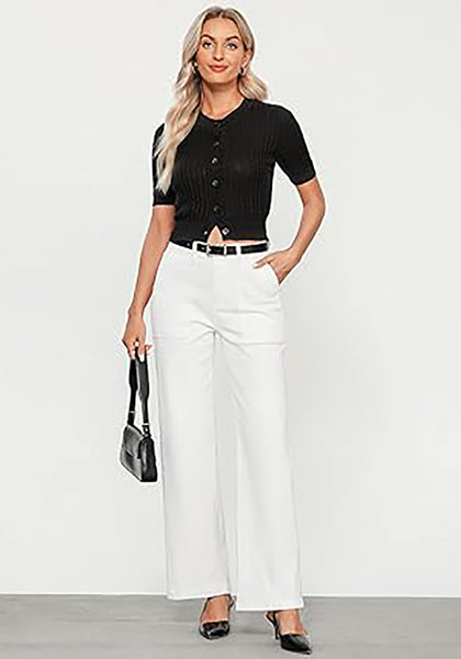 GRAPENT Jeans for Women High Waisted Straight Leg Jeans Stretchy Trendy Wide Leg Denim Pants Jean Trousers Patch Pockets