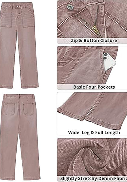 GRAPENT Jeans for Women High Waisted Straight Leg Jeans Stretchy Trendy Wide Leg Denim Pants Jean Trousers Patch Pockets