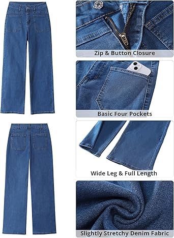 GRAPENT Wide Leg Jeans for Women Trendy High Waisted Loose Straight Leg Stretchy Retro Denim Pants with Pouch Pockets