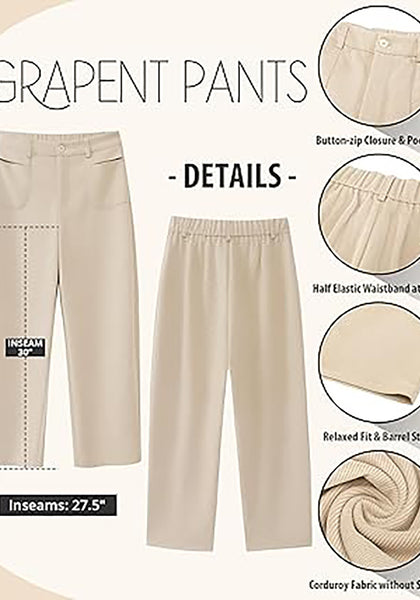 GRAPENT Barrel Pants for Women High Waisted Corduroy Elastic Waist Trendy Loose Casual Fall Trousers Pants with Pockets