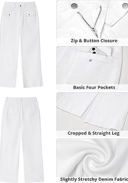 GRAPENT Wide Leg Jeans for Women Trendy High Waisted Straight Leg Cropped Stretchy Denim Pants with Retro Patch Pockets