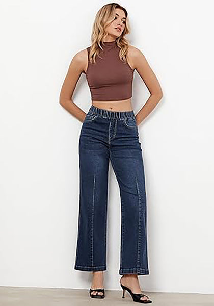 GRAPENT Pull On Womens Jeans Baggy Stretchy High Waisted Denim Wide Leg Trouser Pants Trendy Front Seam 90s Loose Jean