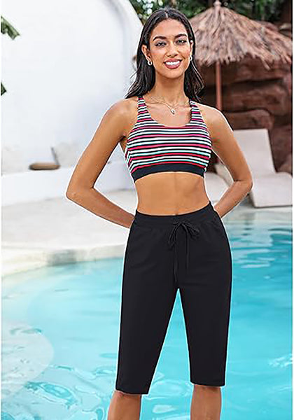 GRAPENT Women's Casual Elastic Waist Swim Pants Drawstring Jammer Knee-Length